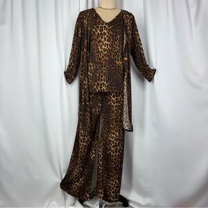 NWT IMAN Global Chic 3-piece Chiffon Cardigan with Tank & Pant Set Sz S Leopard